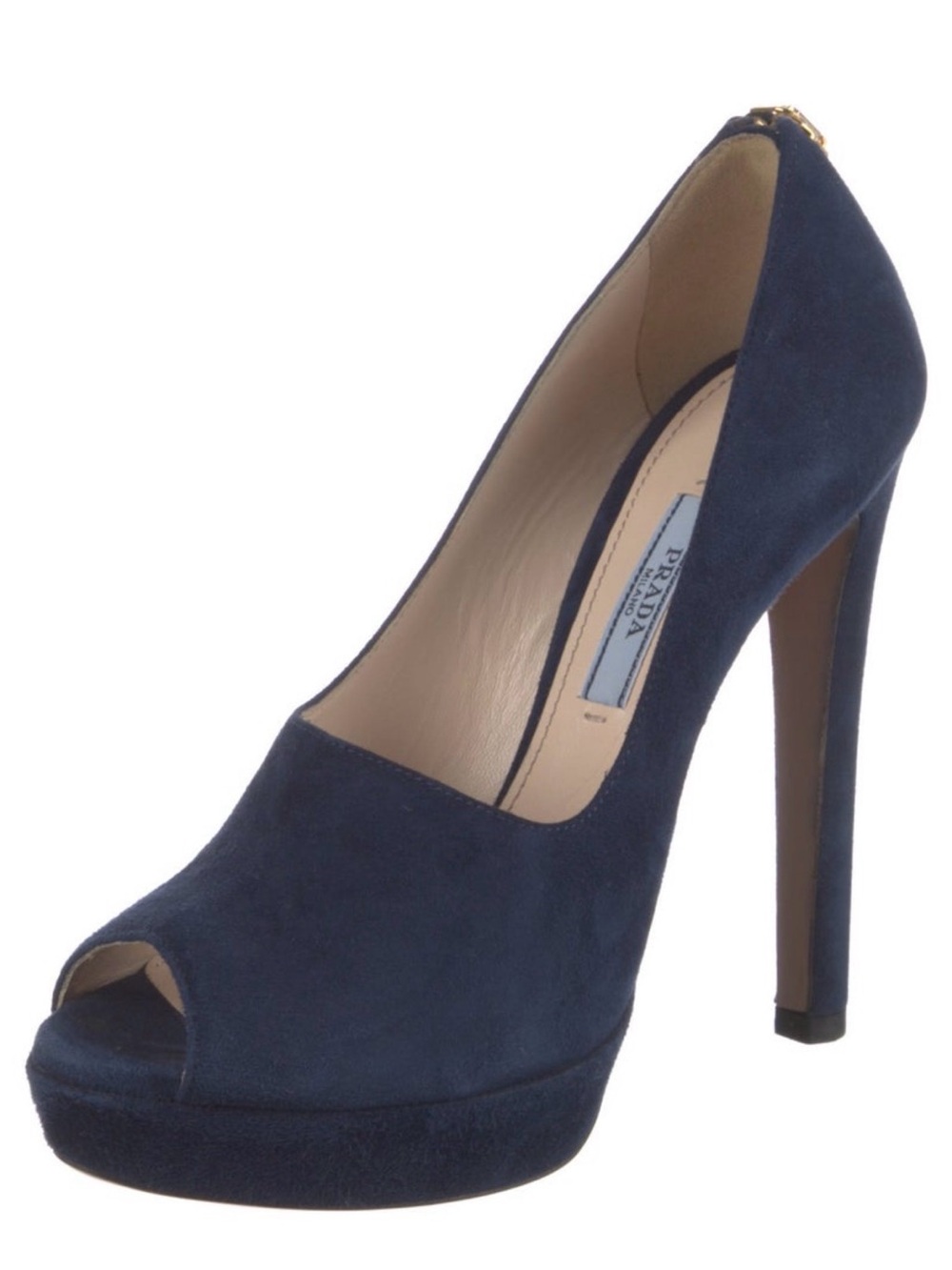 Prada Navy Suede Peep-Toe Platform Heel